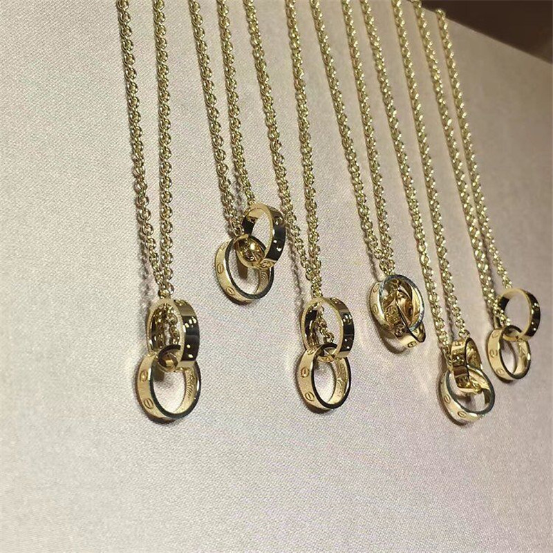 C Double Ring Necklace 18k Gold White Gold Yellow Gold Rose Gold