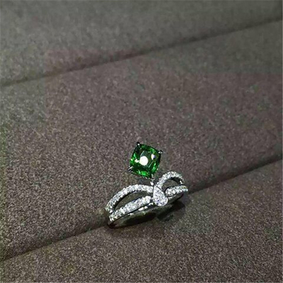 18K Gold Brand Jewelry Platinum Ring brilliant cut diamonds pear shaped cut diamond and one pillow emerald