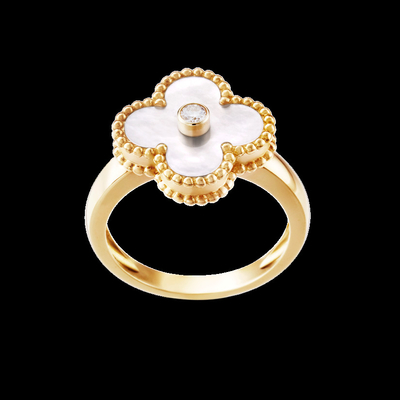 VCA Vintage Alhambra ring yellow gold onyx round diamond diamond quality SI H