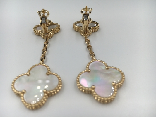 Real low price and high quality jewels Magic Alhambra earrings 2 motifs yellow gold white mother-of-pearl