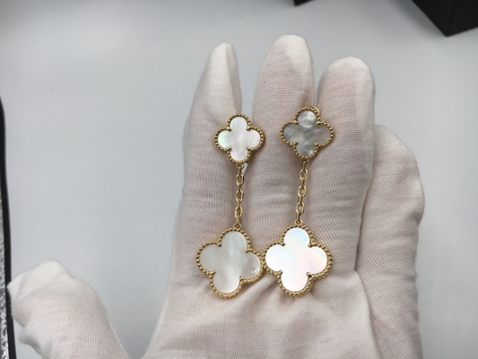 Real low price and high quality jewels Magic Alhambra earrings 2 motifs yellow gold white mother-of-pearl