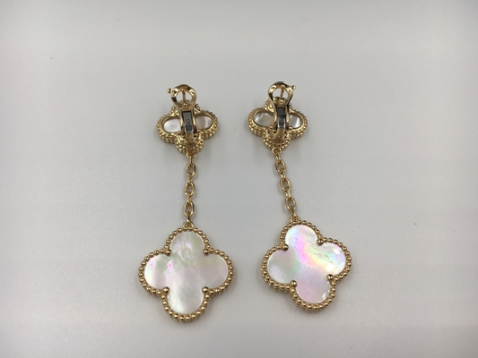 Real low price and high quality jewels Magic Alhambra earrings 2 motifs yellow gold white mother-of-pearl