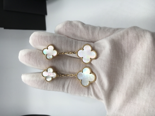 Real low price and high quality jewels Magic Alhambra earrings 2 motifs yellow gold white mother-of-pearl